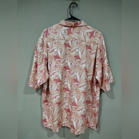 🪸 Tommy Bahama Hawaiian Vacation Peach Coral Leaf Printed Novelty Silk Shirt - Picture 6 of 6